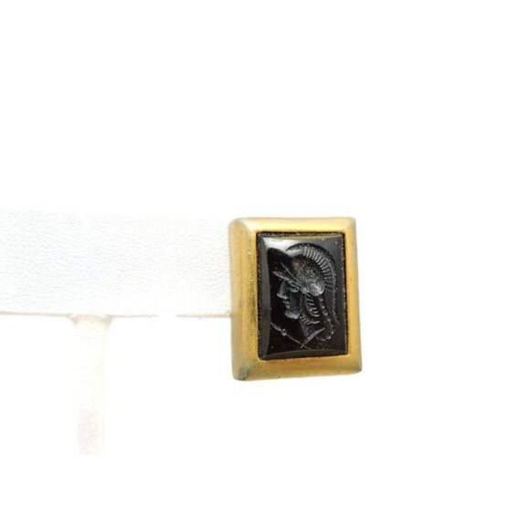Clip On Earrings, Square Black Glass Intaglio Earrings, Vintage Clips - Picture 7 of 11